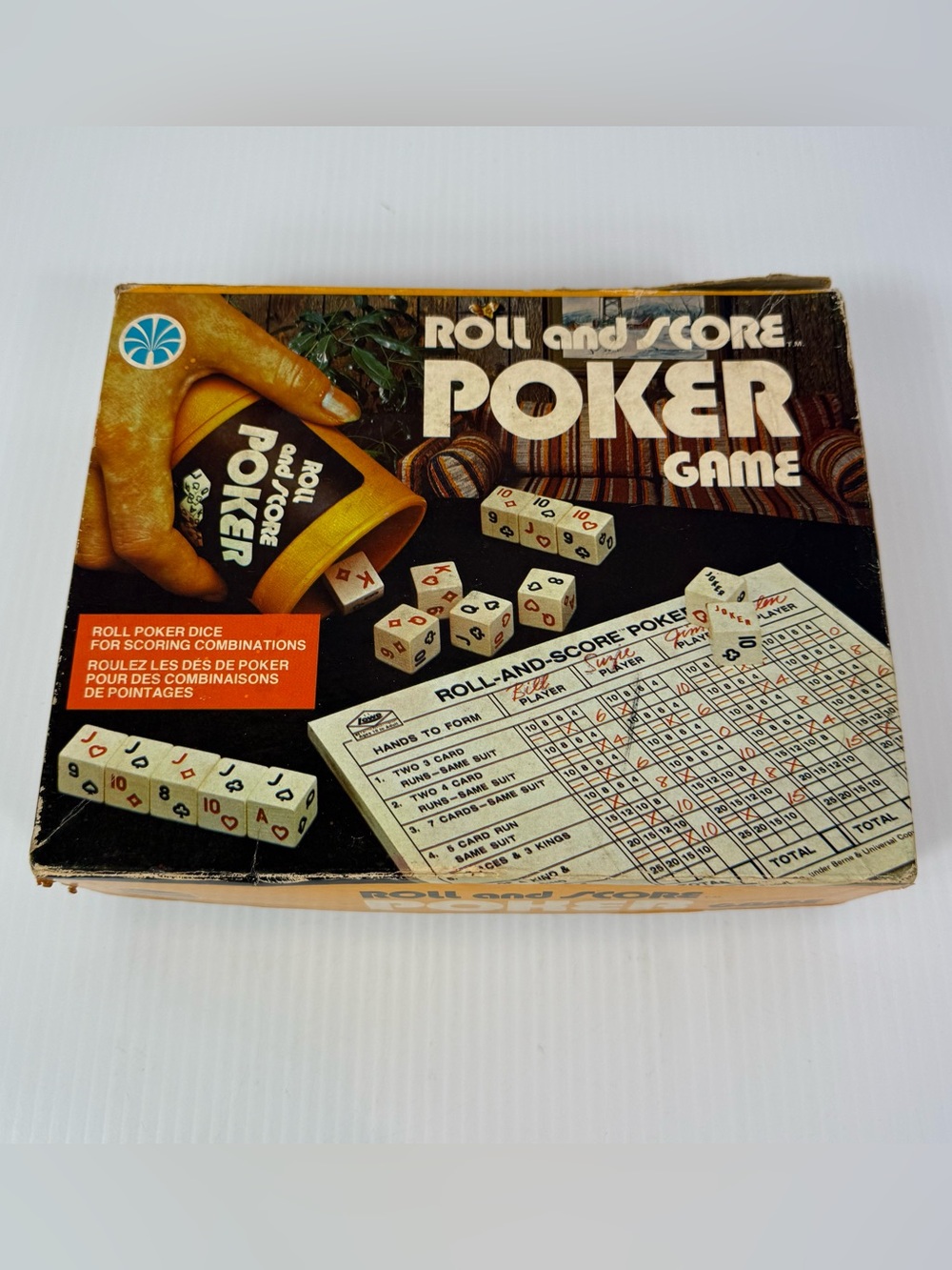 Vintage Roll and Score Poker Dice Game 1977 E.S. Lowe Mixed Lot of Dice